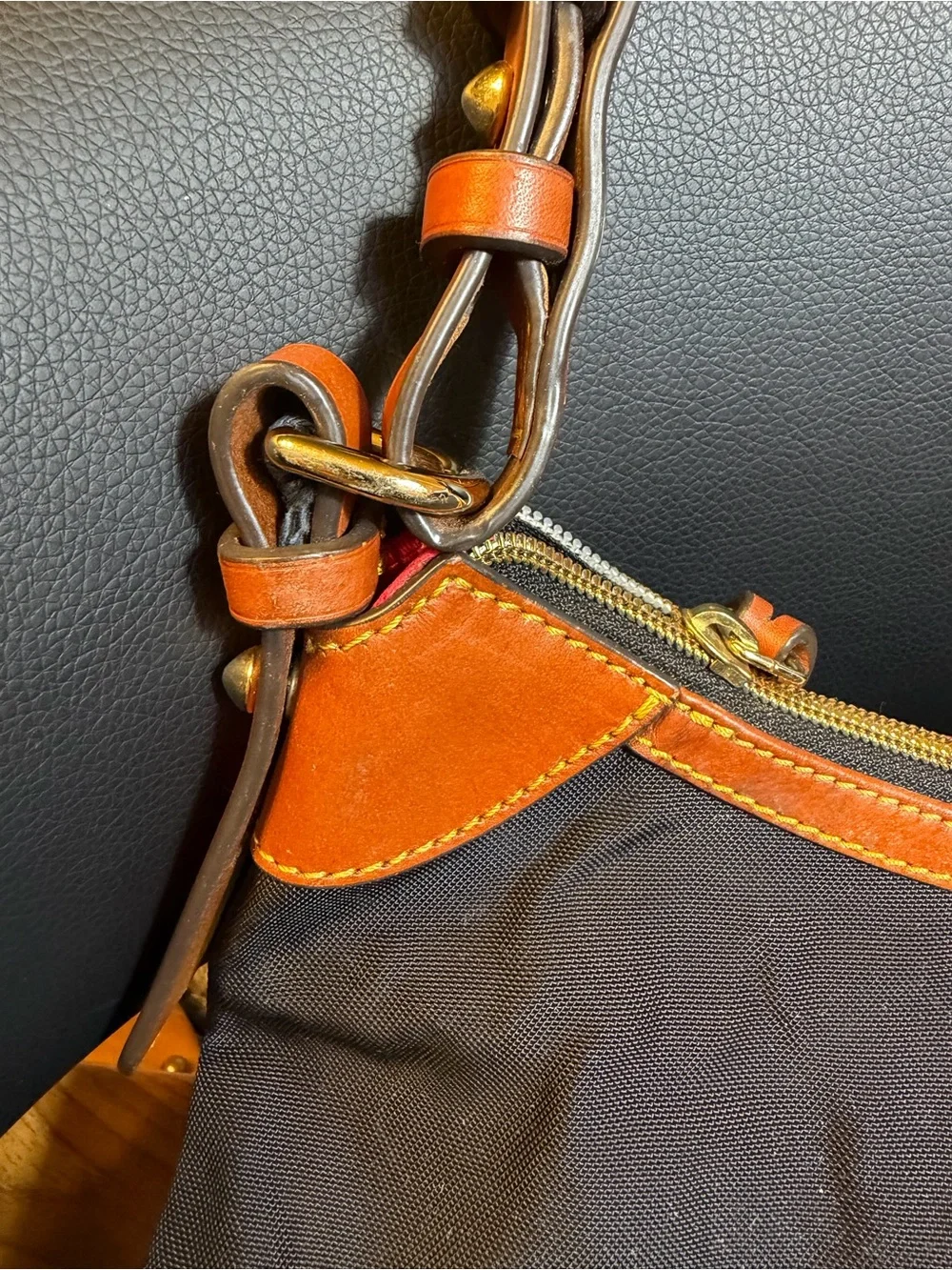 Dooney & Bourke - Black Canvas Shoulder Bag W/Leather Trims
